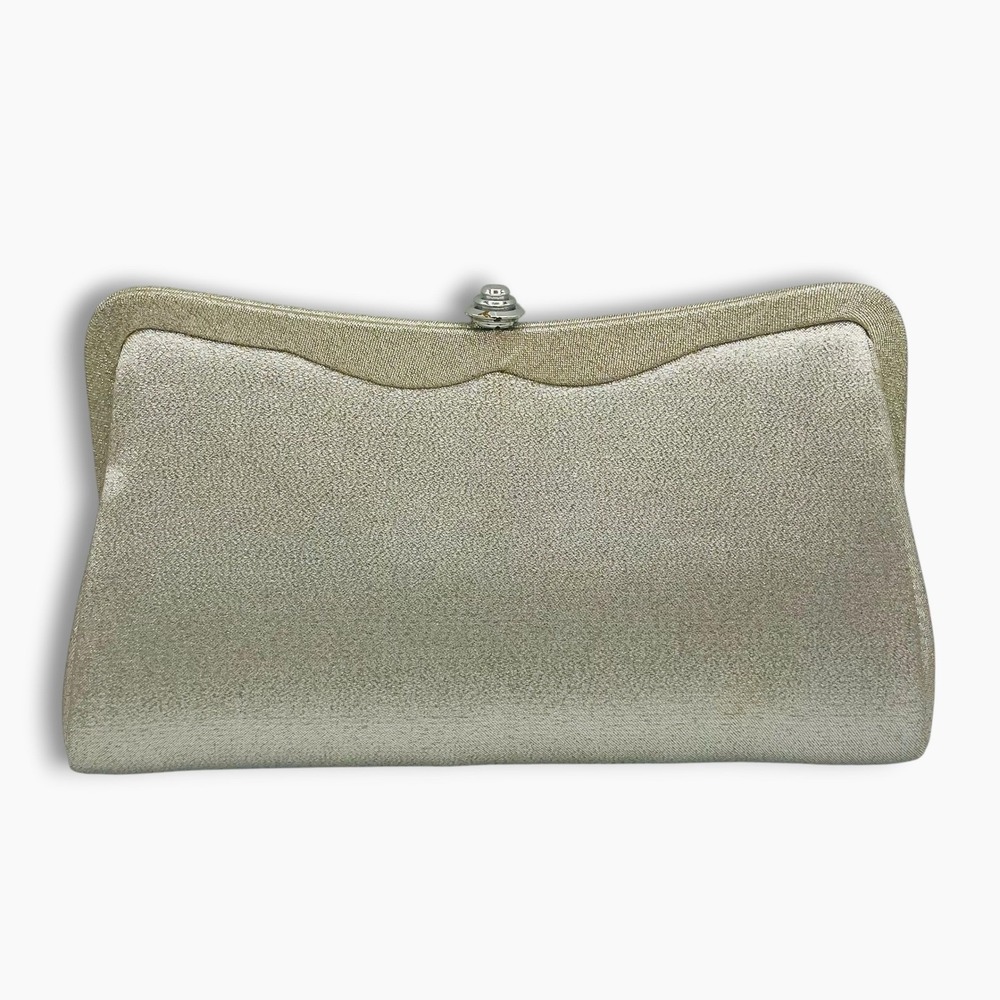 Admiral Vintage Silver Metallic Scalloped Evening Clutch Bag Chain Strap Shimmer